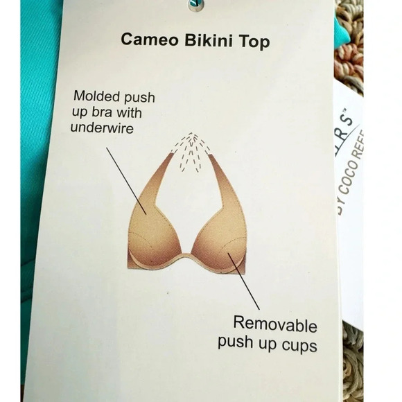 Coco Reef Contours Push Up Cameo Underwire Halter Bikini Top Turquoise Size 10 - Picture 14 of 16